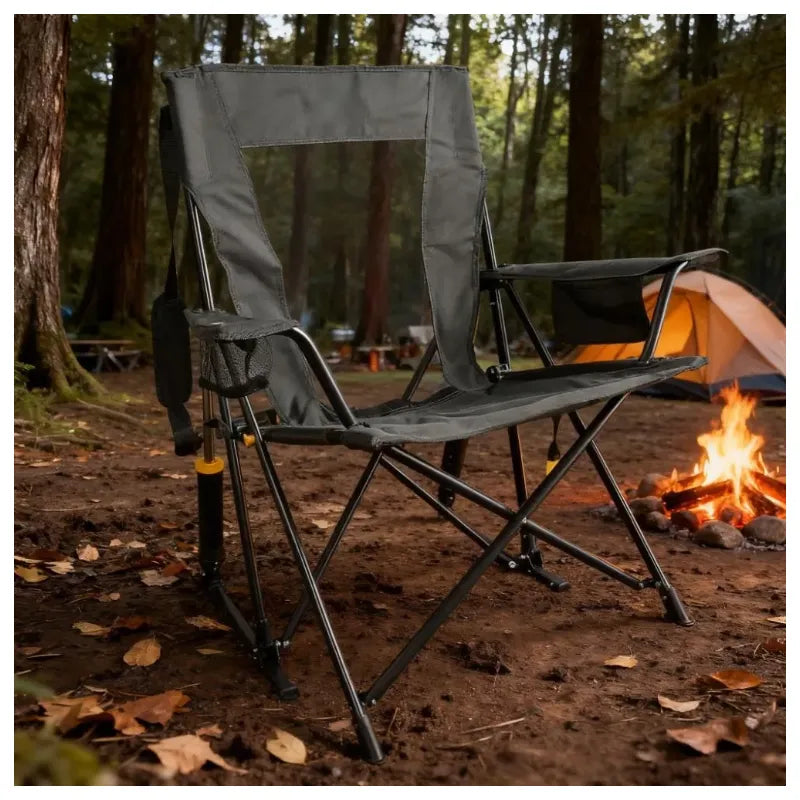 Quick-Fold Portable Rocking Chair with Storage Pocket & Cup Holder