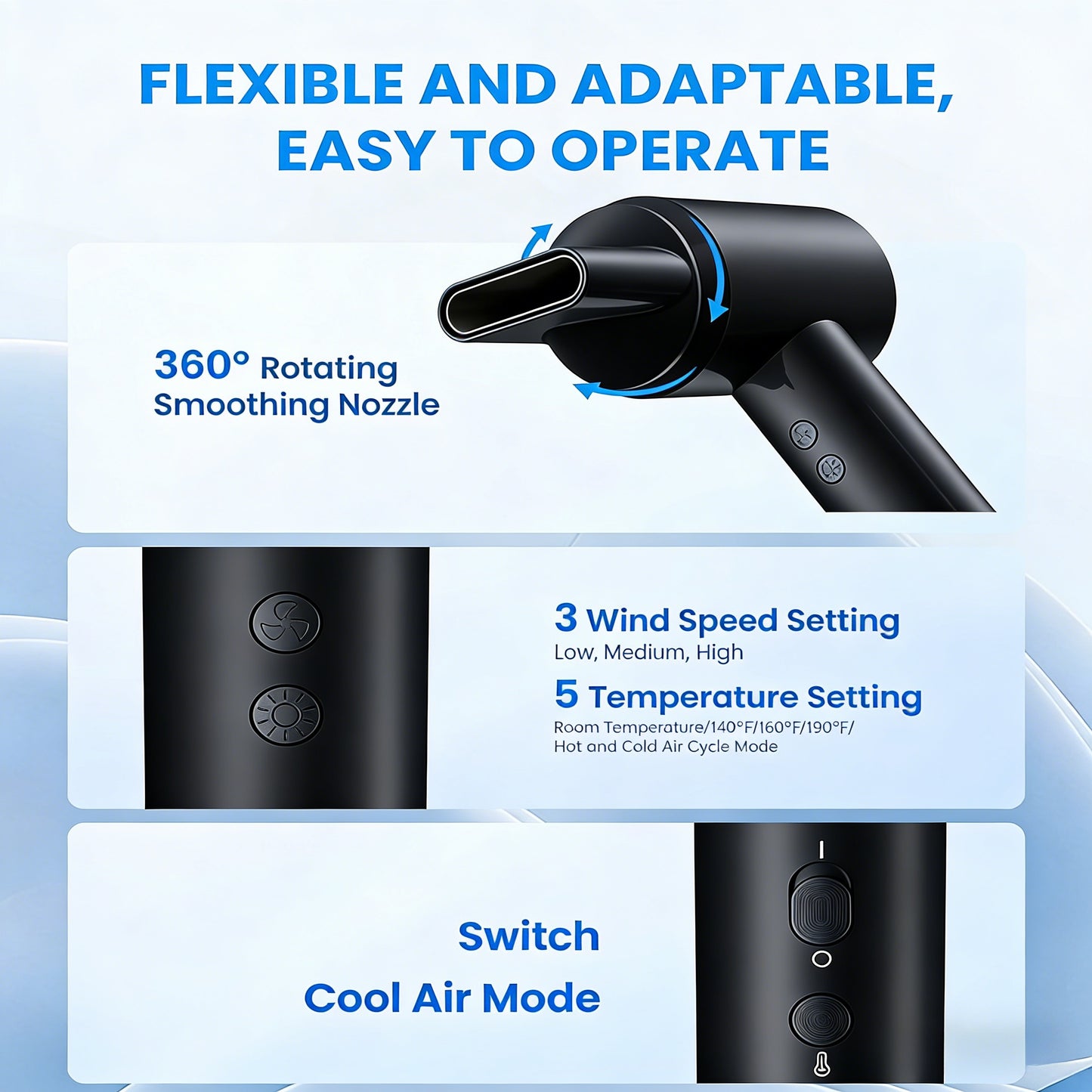 High-Speed Ionic Hair Dryer with Flexible Styling & Travel-Friendly Design