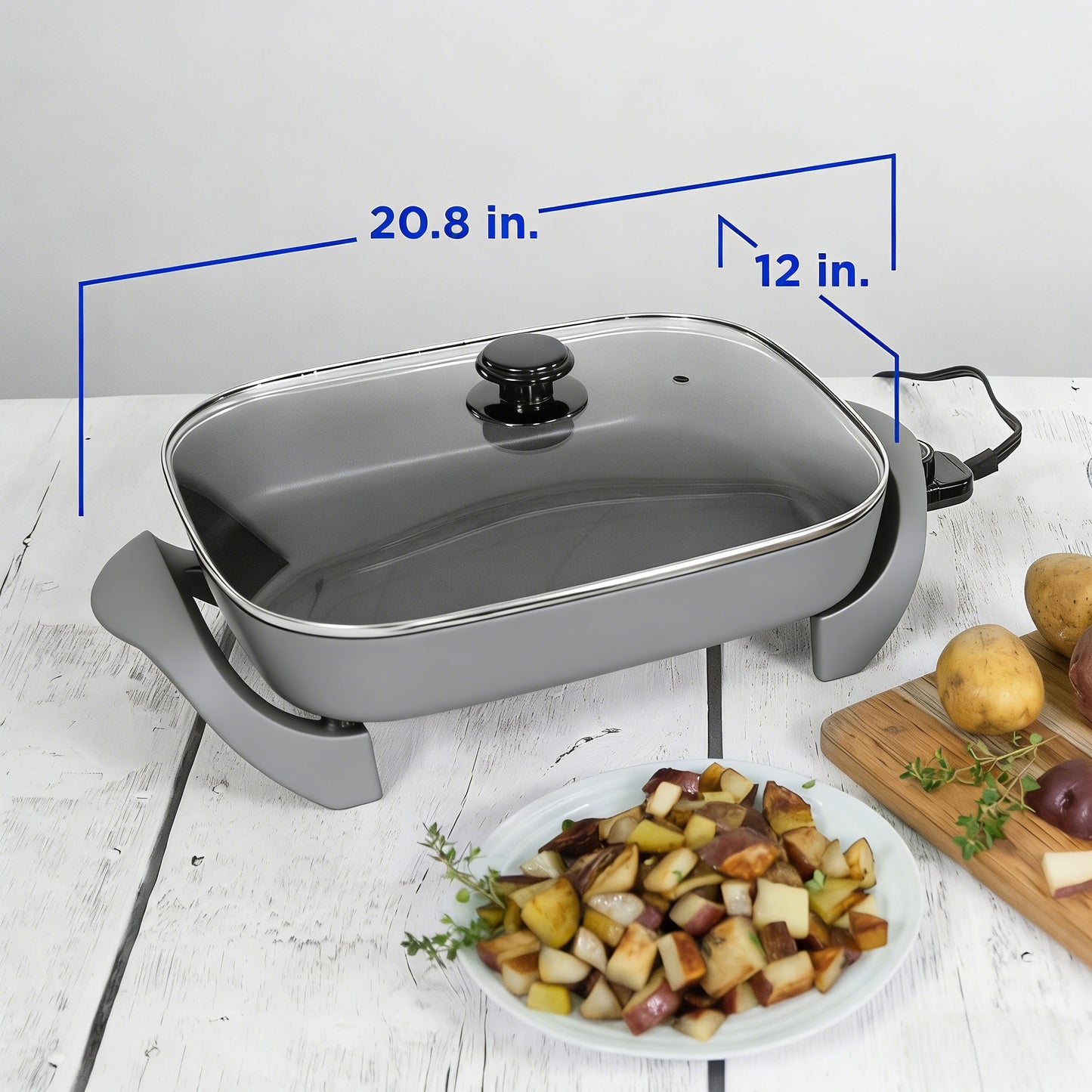 Electric Rectangular Nonstick Skillet with Adjustable Temperature