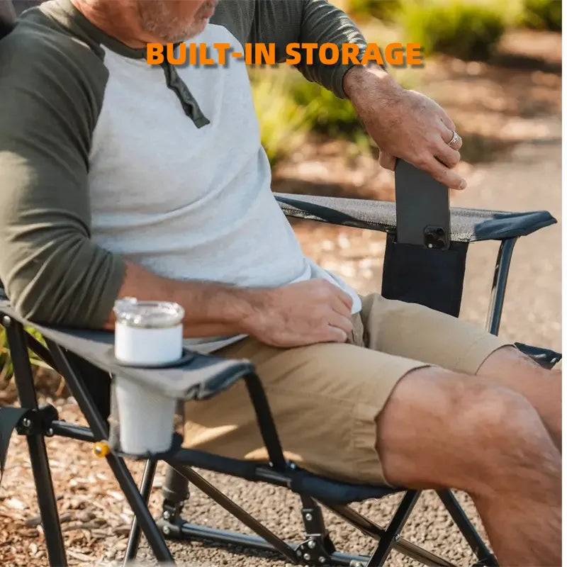 Quick-Fold Portable Rocking Chair with Storage Pocket & Cup Holder