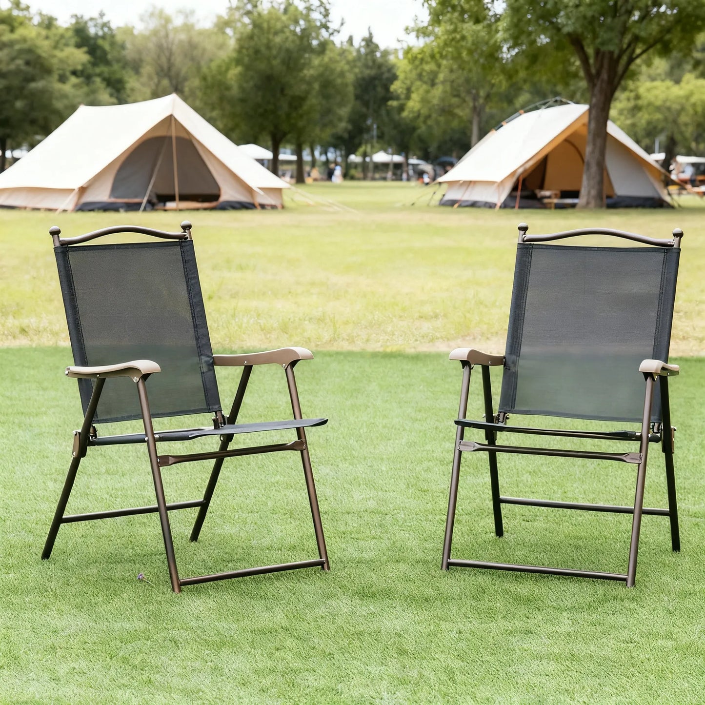 2-Pack Outdoor Folding Chairs, Metal Frame & Sling Back, Instant Setup