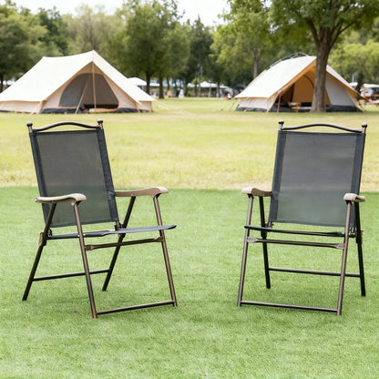 2-Pack Outdoor Folding Chairs, Metal Frame & Sling Back, Instant Setup